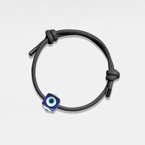 Evil Eye Cube Charm Leather Bracelet