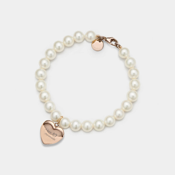 Heart Custom Photo Locket Pearl Bracelet