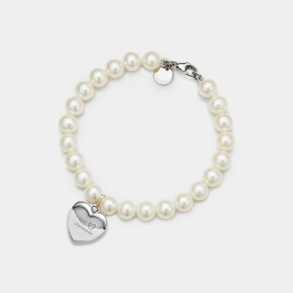 Heart Custom Photo Locket Pearl Bracelet