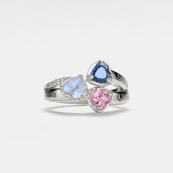 Three Stone Heart Birthstone Wedding Ring