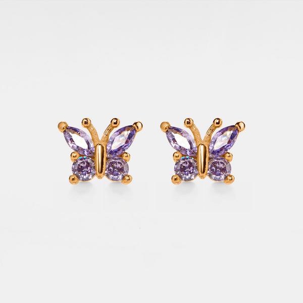 Purple Color Gem Butterfly Stud Earrings