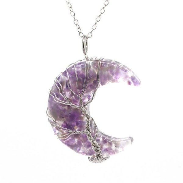 Crystal Raw Stone Moon Pendant Necklace