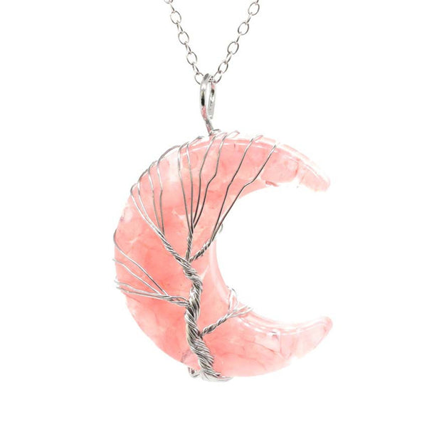 Crystal Raw Stone Moon Pendant Necklace