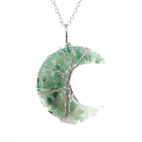 Crystal Raw Stone Moon Pendant Necklace