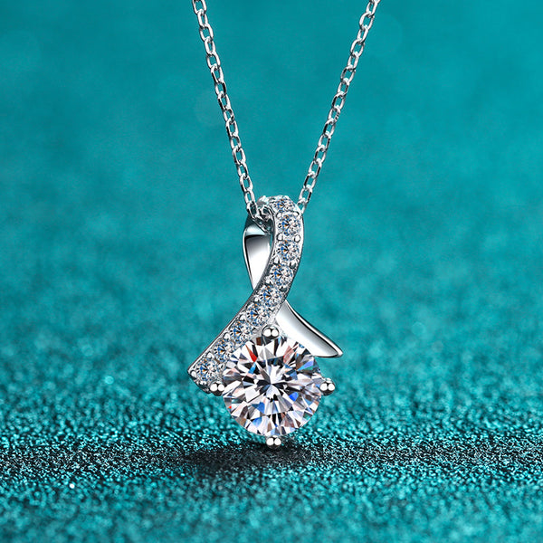 Moissanite Ribbon Wedding Necklace