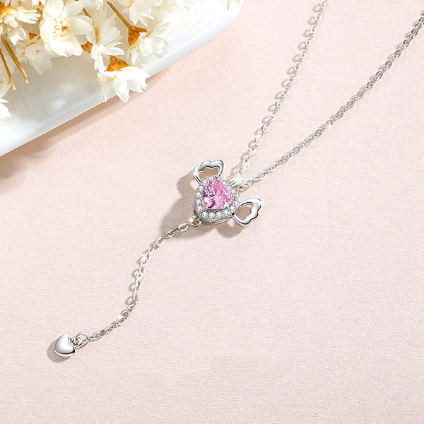 Angel Wing Pink Heart Wedding Necklace