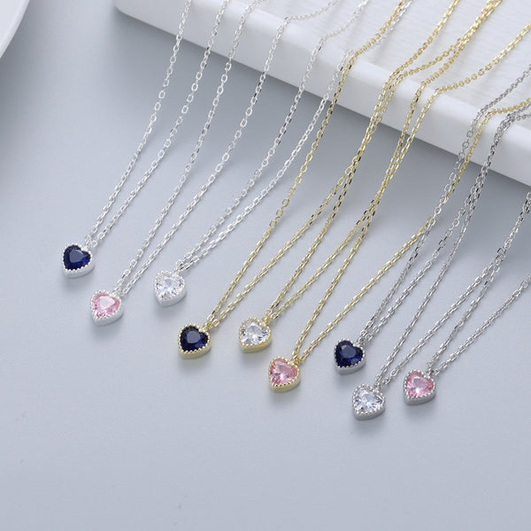 Color Gemstone Heart Pendant Necklace