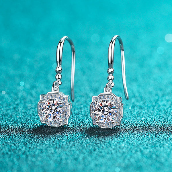 Moissanite Drop Hook Wedding Earrings