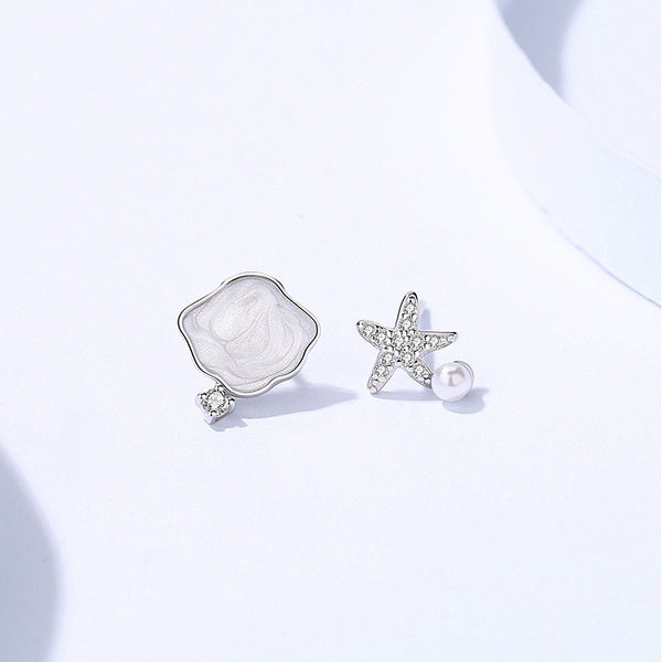 Starfish Seashell Pearl Stud Earrings