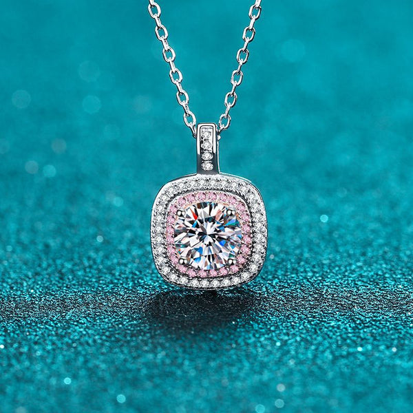 Moissanite Pink Halo Wedding Necklace