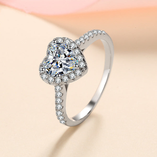 Heart Moissanite Halo Engagement Ring