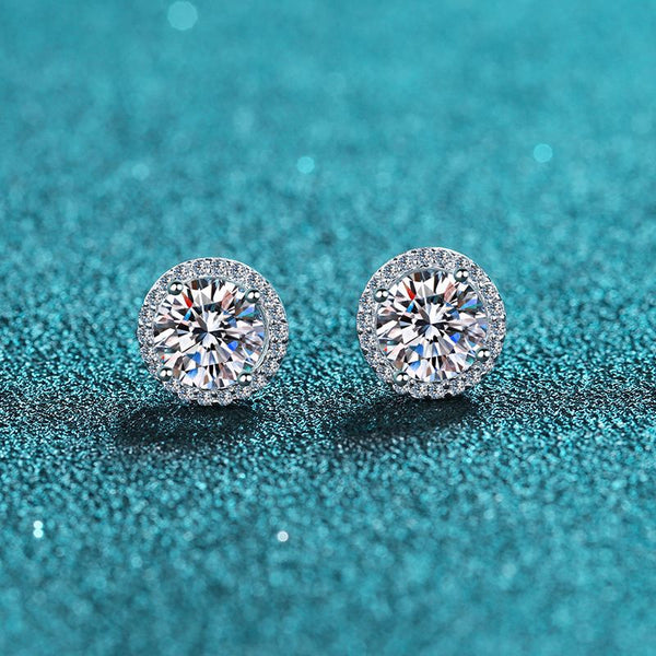 Moissanite Halo Stud Wedding Earrings