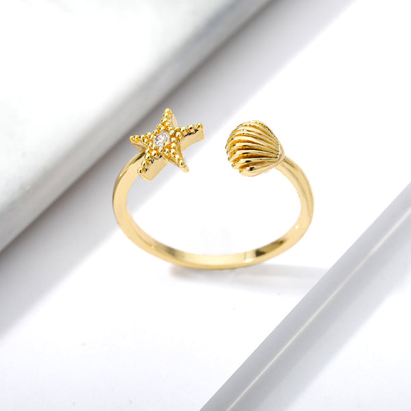 Starfish Seashell Adjustable Ring