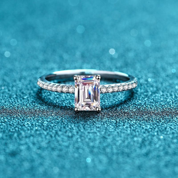 Emerald Cut Moissanite Engagement Ring