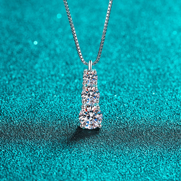 Three Stone Moissanite Wedding Necklace