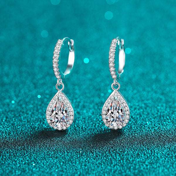 Moissanite Teardrop Drop Wedding Earrings