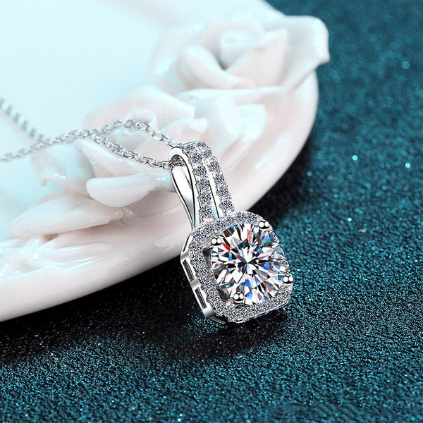 Moissanite Halo Wedding Necklace