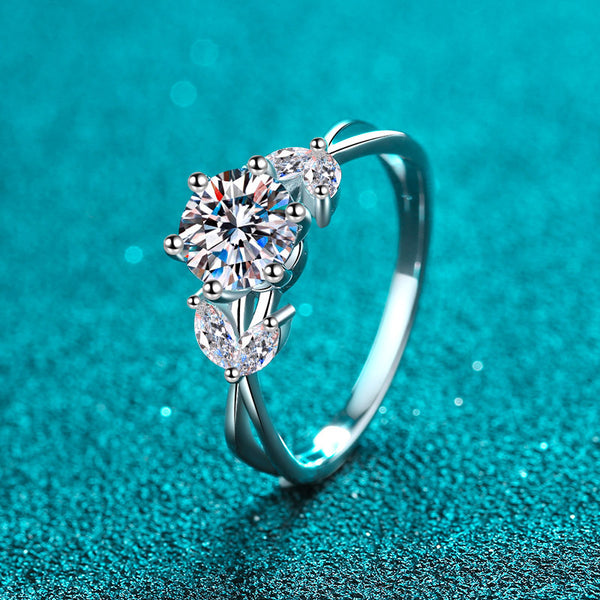 Moissanite Flower Leaf Engagement Ring