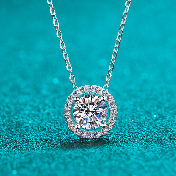 Moissanite Halo Circle Wedding Necklace