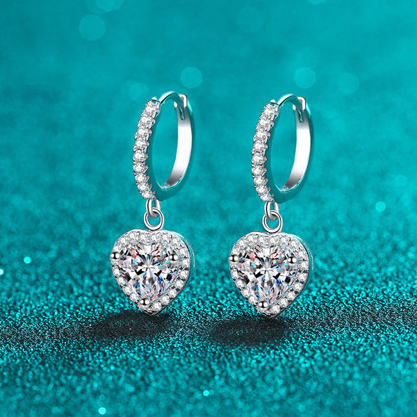 Moissanite Heart Halo Wedding Earrings