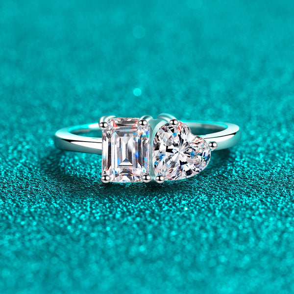 Moissanite Heart Square Engagement Ring