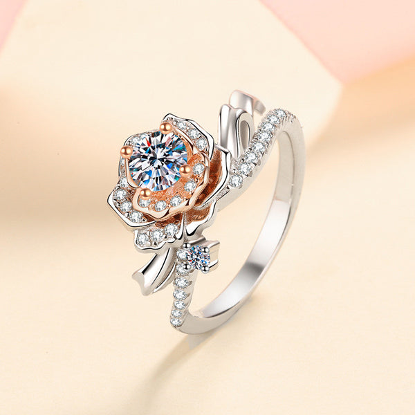 Moissanite Rose Flower Engagement Ring