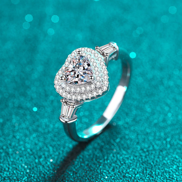 Moissanite Heart Halo Engagement Ring