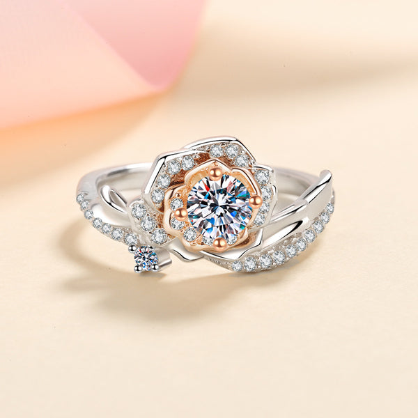 Moissanite Rose Flower Engagement Ring