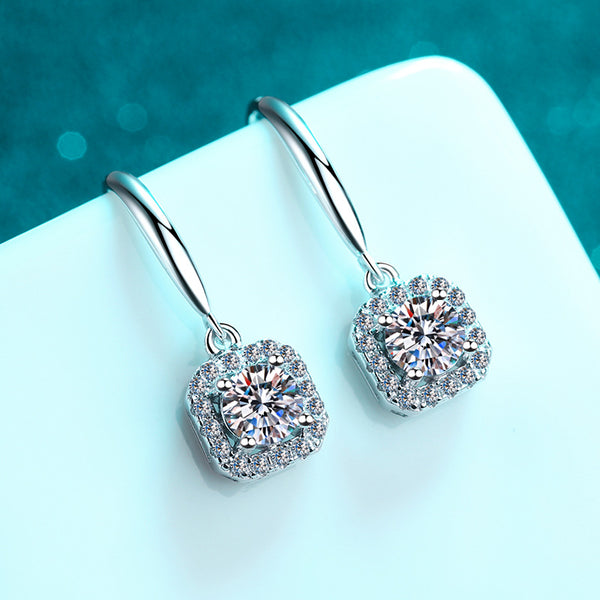 Moissanite Fishhook Wedding Drop Earrings