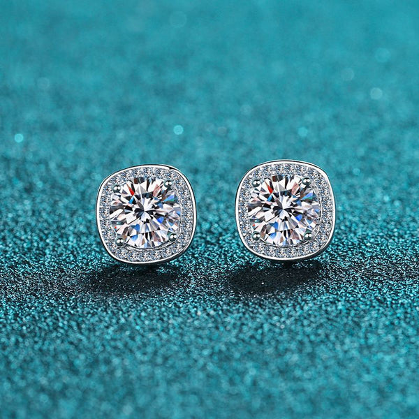 Moissanite Halo Stud Wedding Earrings