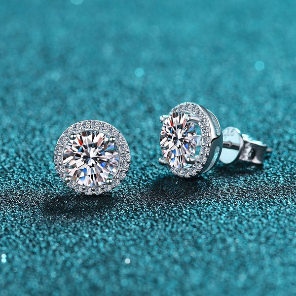 Moissanite Halo Stud Wedding Earrings