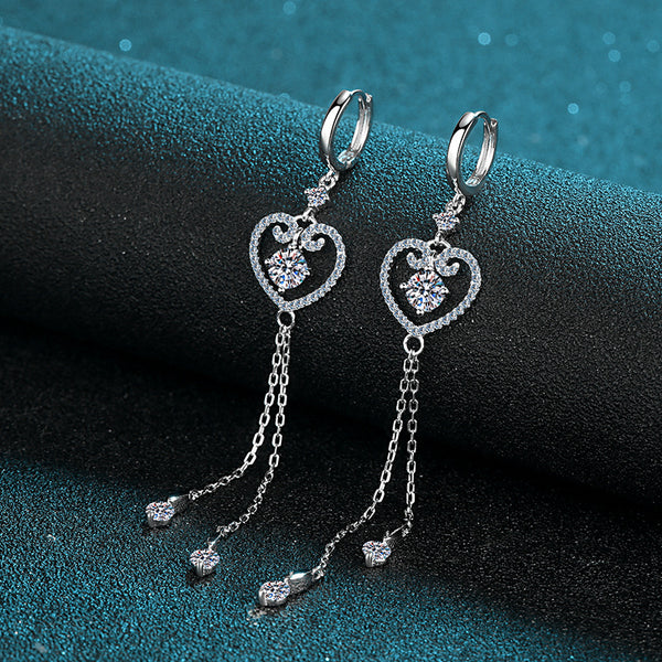 Moissanite Heart Wedding Drop Earrings