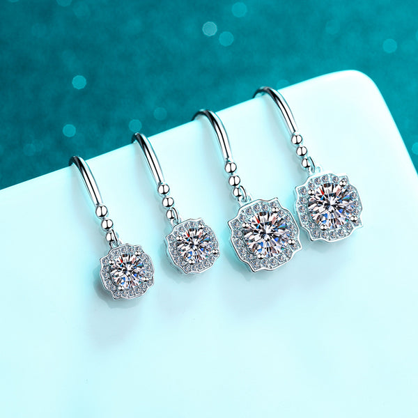 Moissanite Drop Hook Wedding Earrings