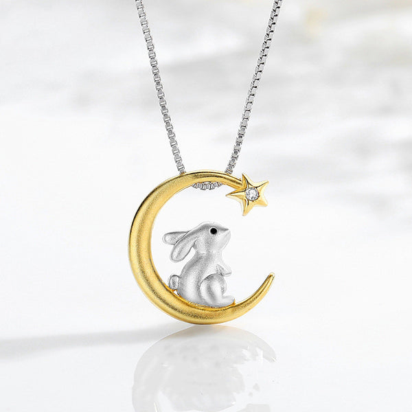 Moon Star Bunny Rabbit Charm Necklace