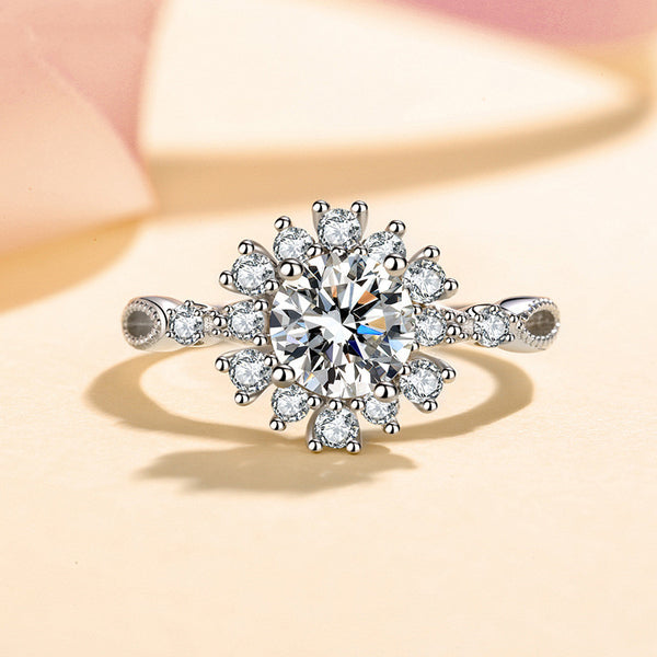 Moissanite Flower Engagement Ring