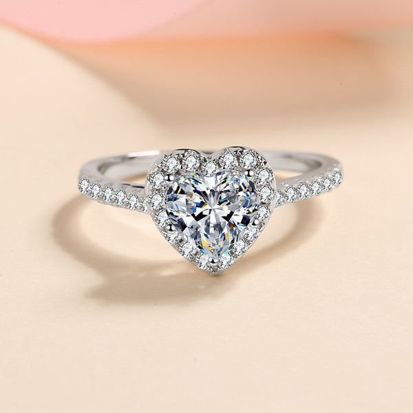 Heart Moissanite Halo Engagement Ring