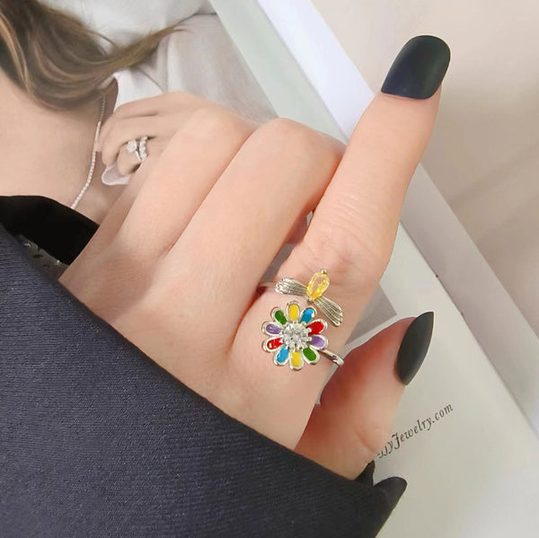 Flower Anxiety Fidget Spinner Ring