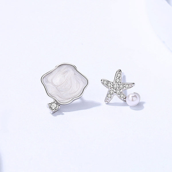 Starfish Seashell Pearl Stud Earrings