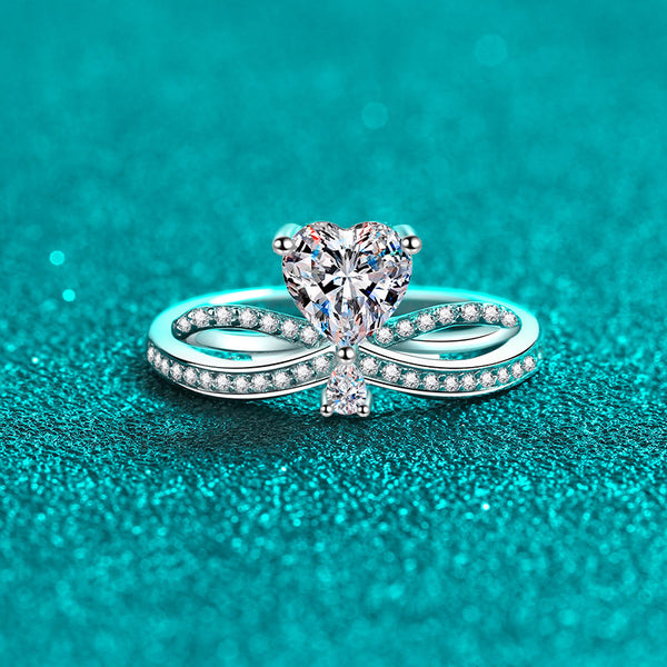 Moissanite Heart Bow Engagement Ring