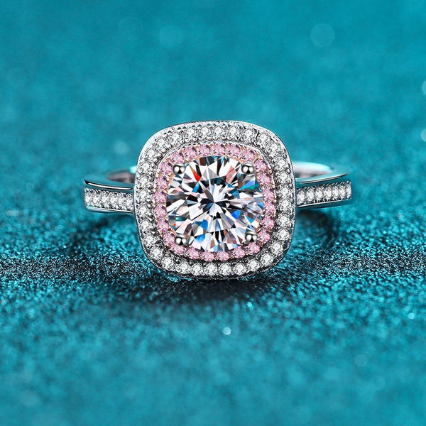 Pink Moissanite Halo Engagement Ring