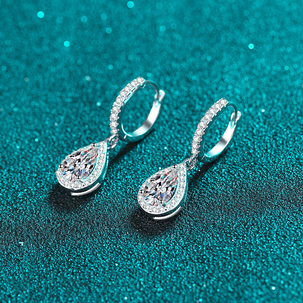 Moissanite Teardrop Drop Wedding Earrings