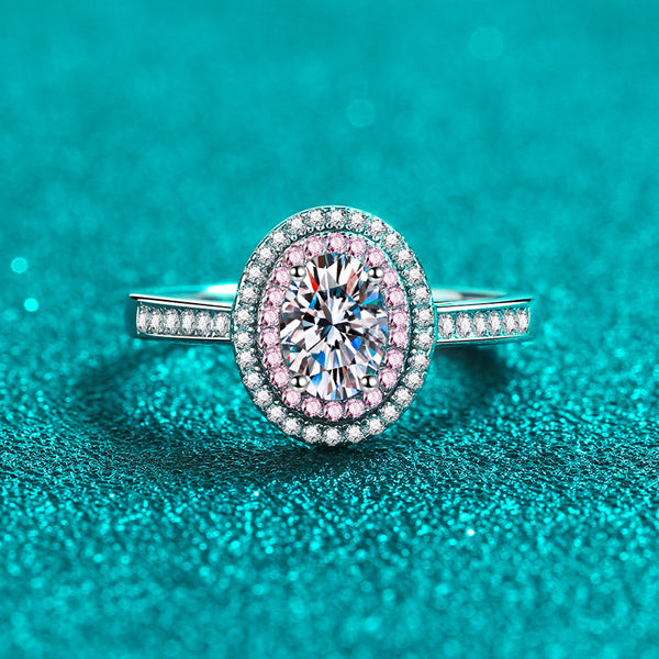 Pink Moissanite Halo Engagement Ring