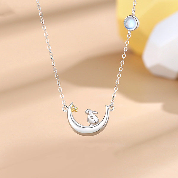 Moon Star Bunny Rabbit Necklace