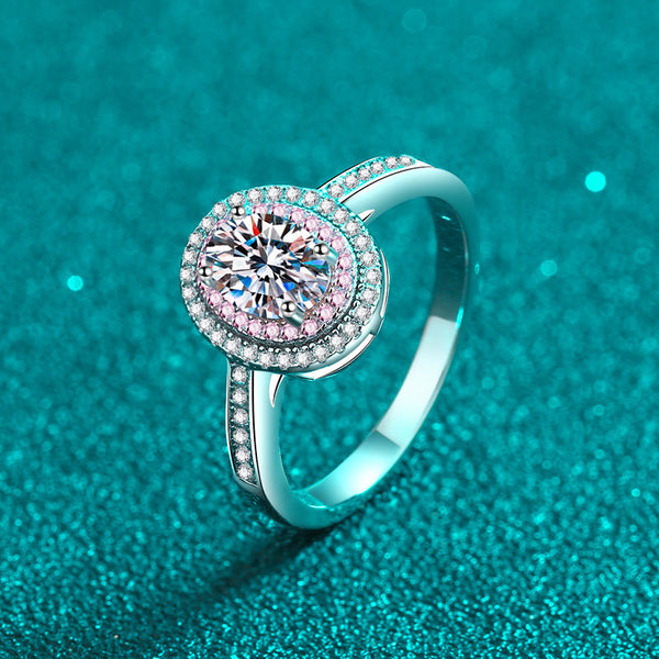 Pink Moissanite Halo Engagement Ring