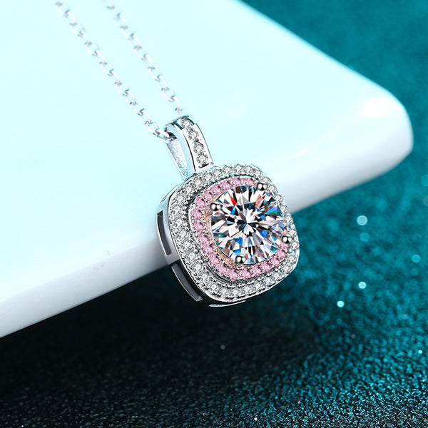 Moissanite Pink Halo Wedding Necklace