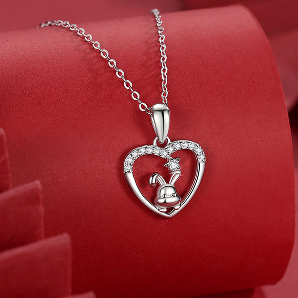 Bunny Rabbit Heart Pendant Necklace