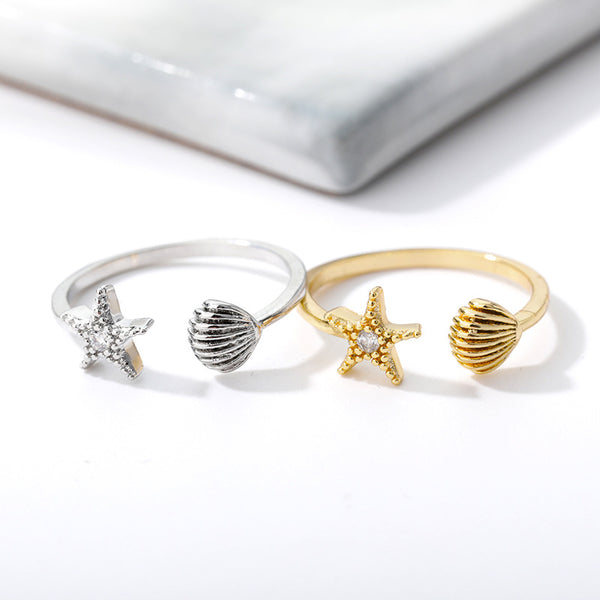 Starfish Seashell Adjustable Ring