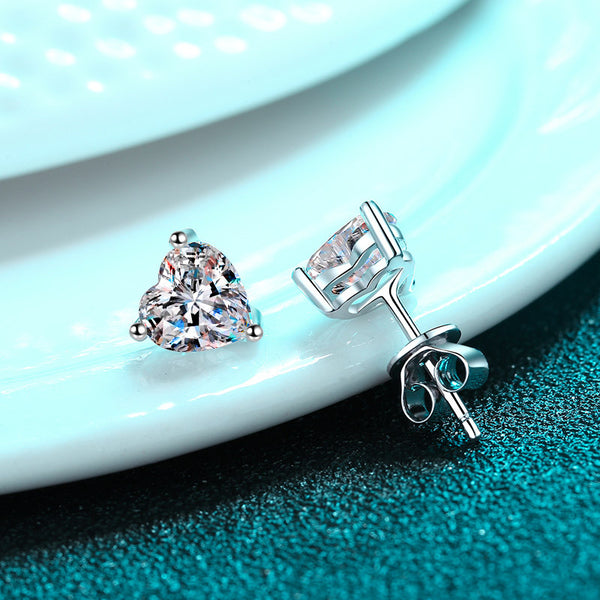 Moissanite Heart Stud Wedding Earrings