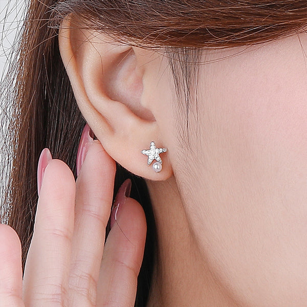 Starfish Seashell Pearl Stud Earrings