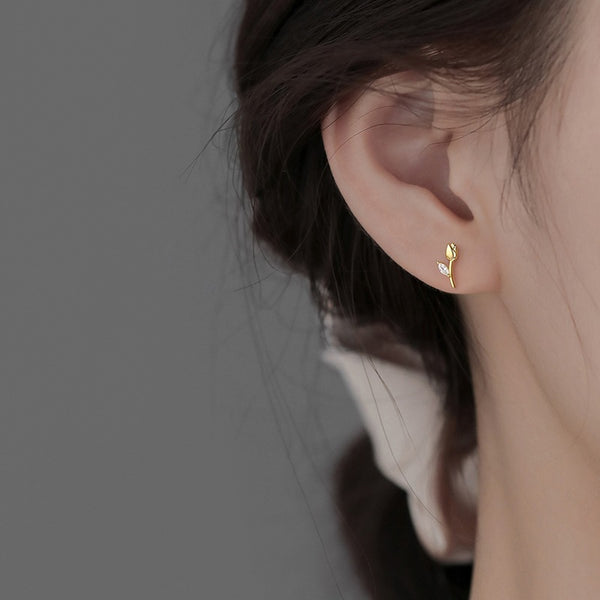 Dainty Tulip Flower Stud Earrings